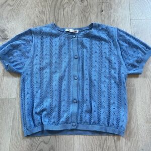 Uniqlo Girls Point Short Sleeve Blue Cardigan Sz. S